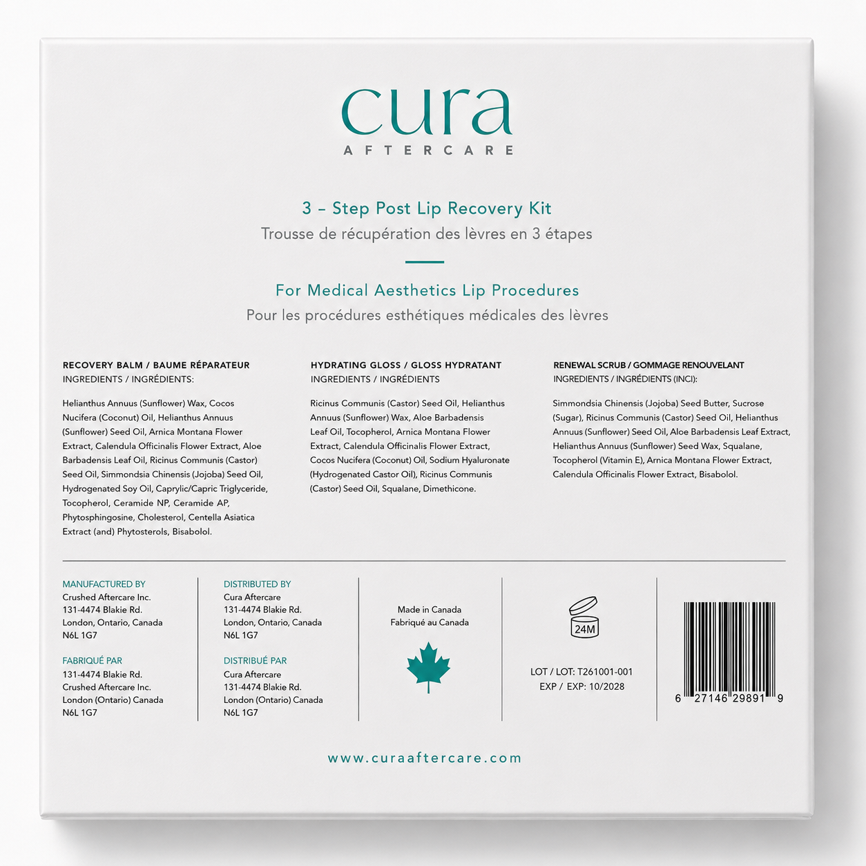 Cura Aftercare 3 Step Post Lip Recovery Kit Back